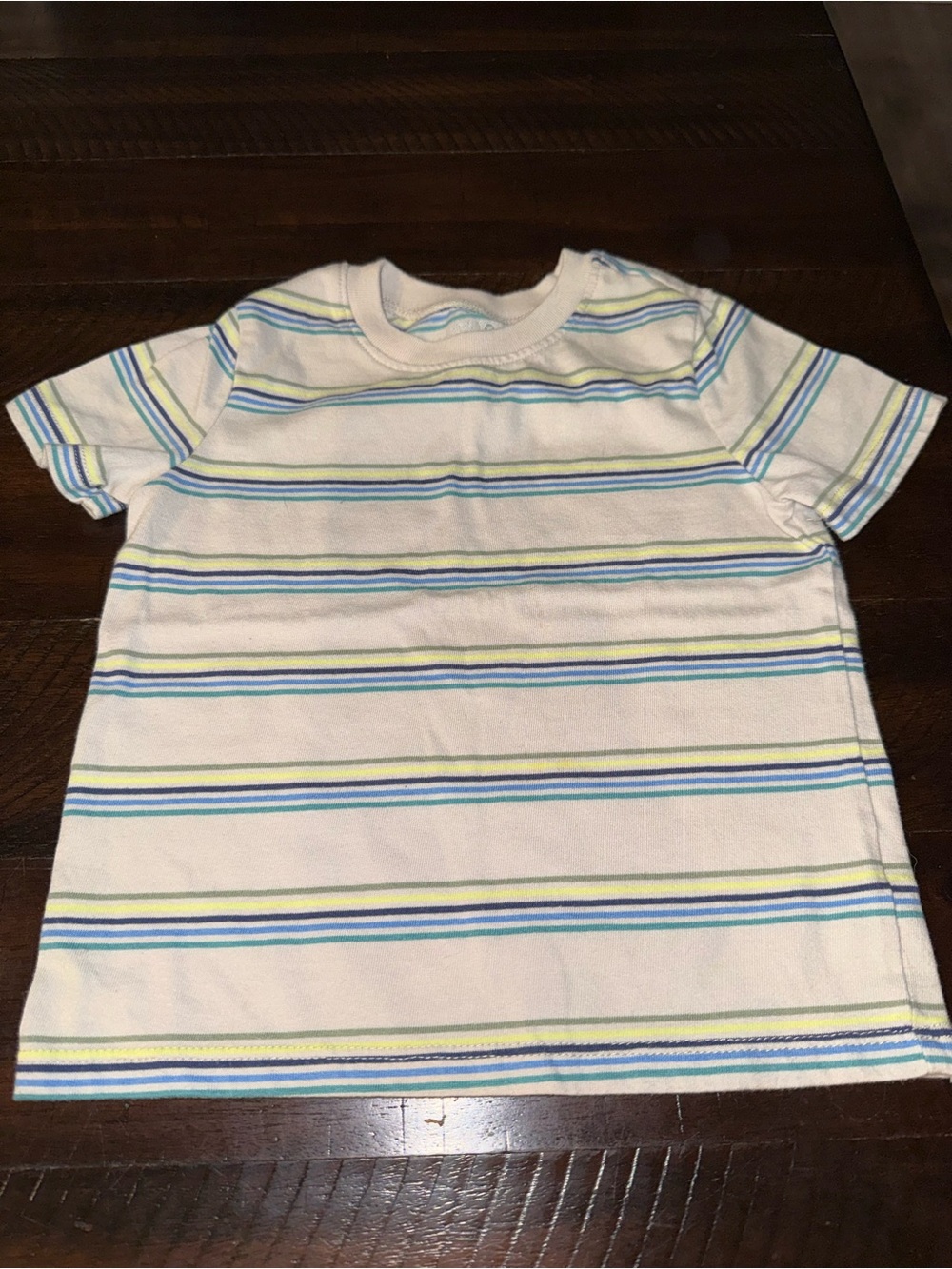 Kids Short Sleeve Stripe Tee - Cream with Blue & Yellow Stripes
